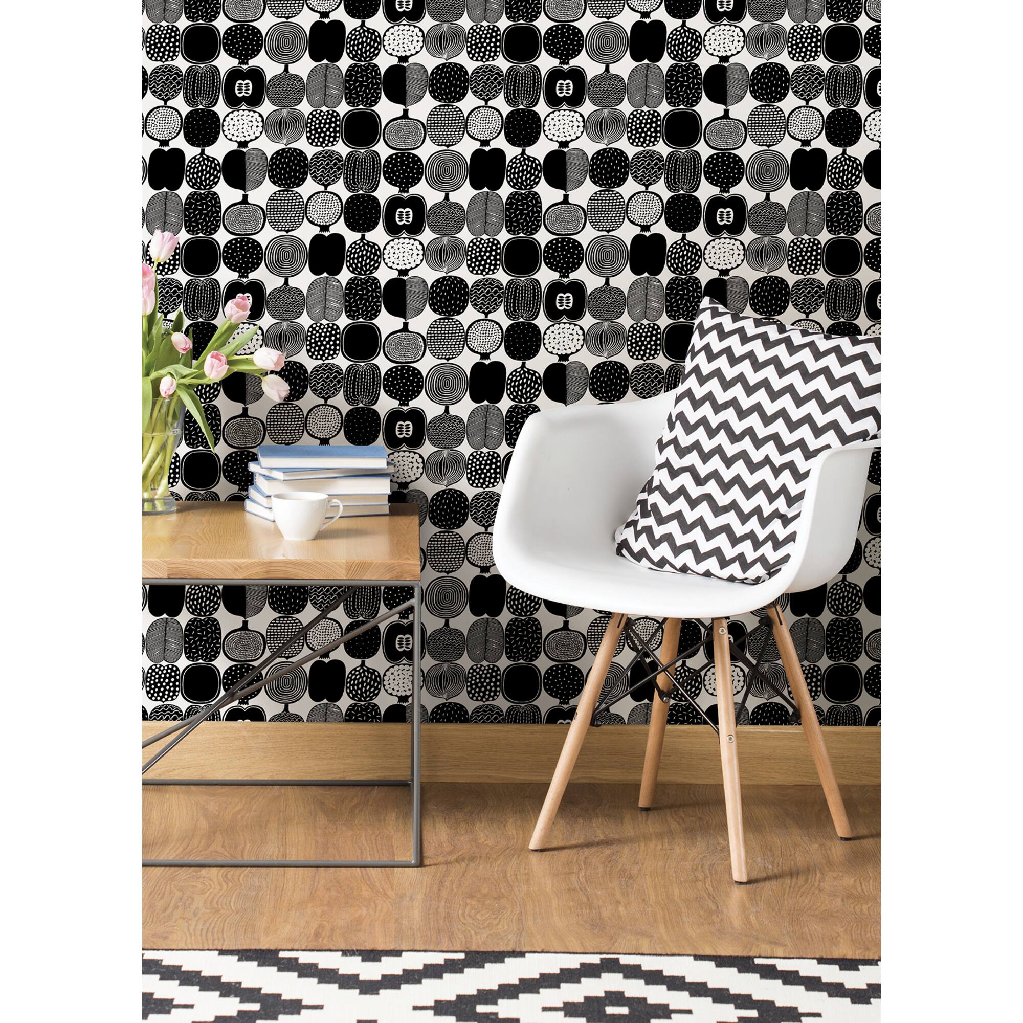 Brewster Marimekko Black & White Kompotti Peel & Stick Wallpaper